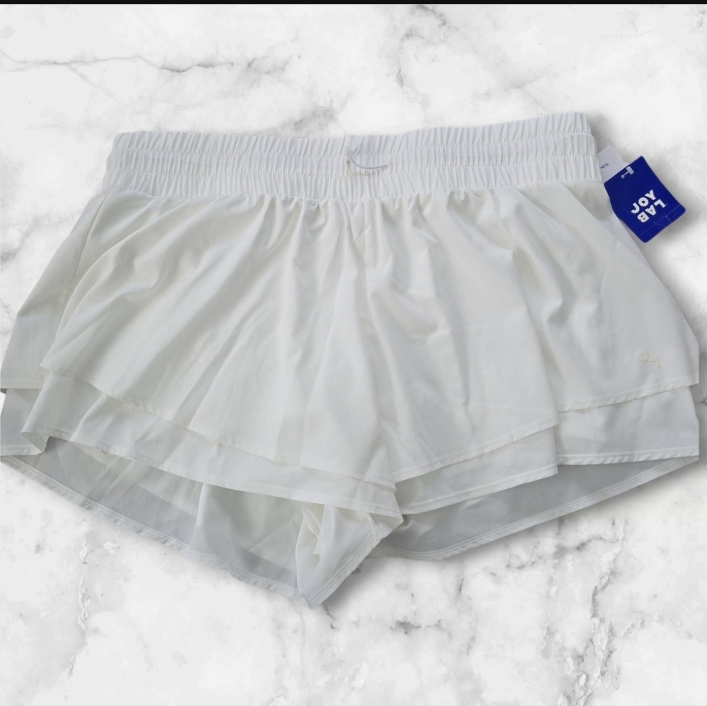 NEW Women's Mid-Rise Double Layer Flowy Run Shorts White JoyLab XXL